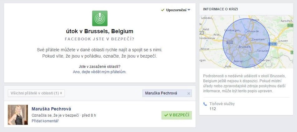 Útok v Bruselu: Facebooku, ano, jsem v bezpečí!