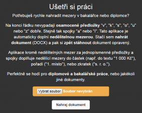 Online nástroj: Nahraďte nedělitené mezery v bakalářce a diplomce