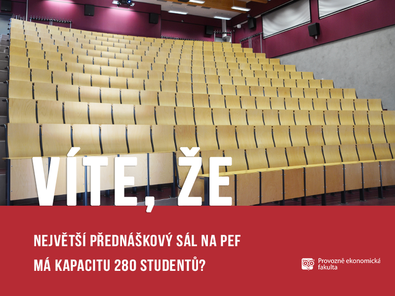 Největší přednáškový sál TI Provozně ekonomické fakulty má kapacitu 280 studentů; autor obrázku Patrik Hácha